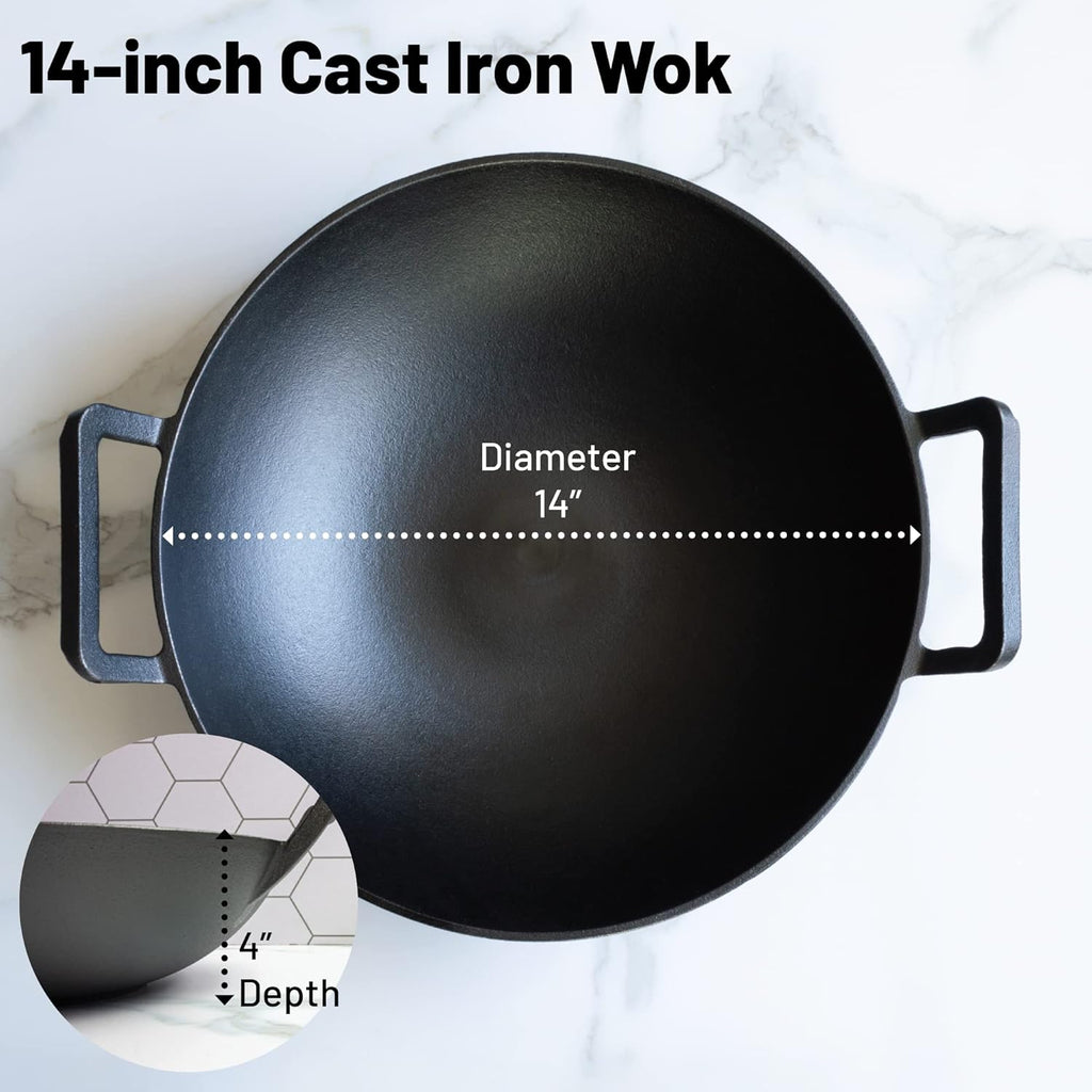 Cast Iron Wok with Flat Base and Handles E532