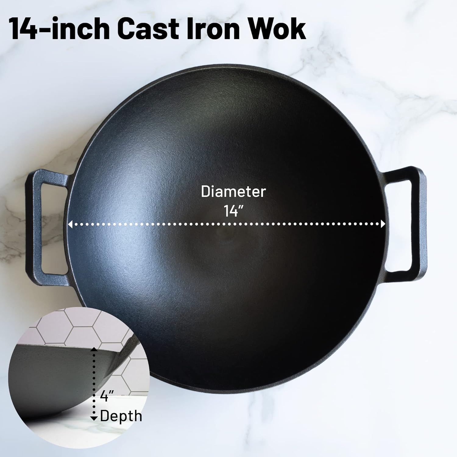 Cast Iron Wok with Flat Base and Handles E532