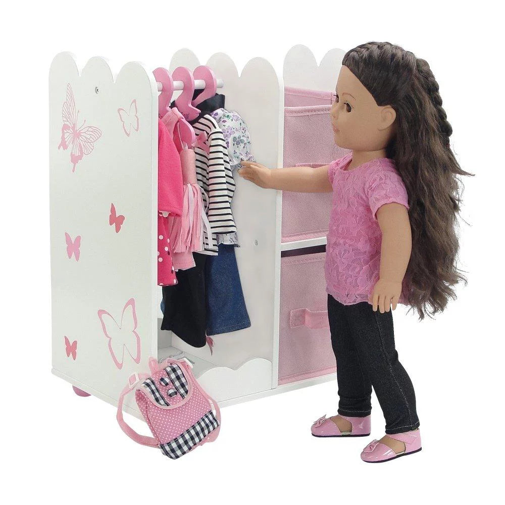 18 inch Doll Clothes Storage Closet Open Wardrobe with 5 Hangers B16443