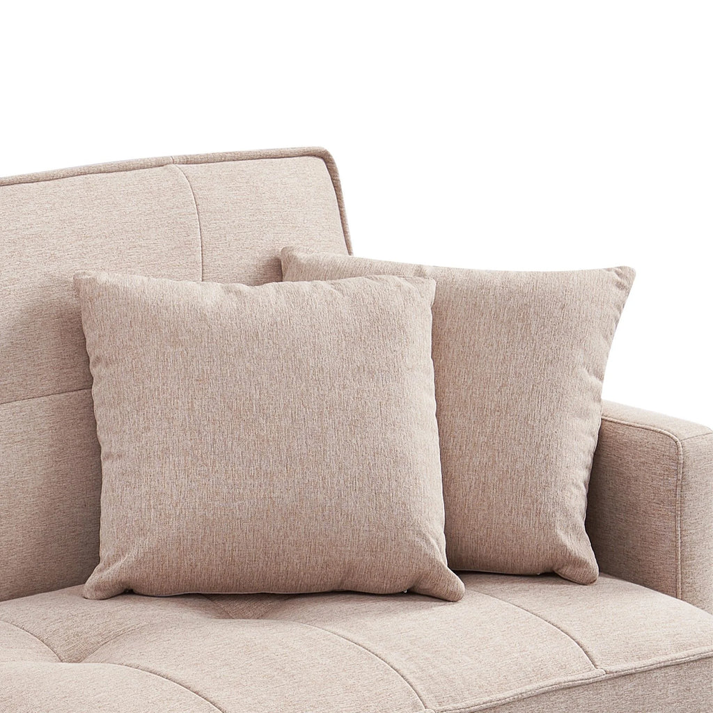 Extra Long Tufted Beige Fabric Futon Adjustable Sofa Bed J212