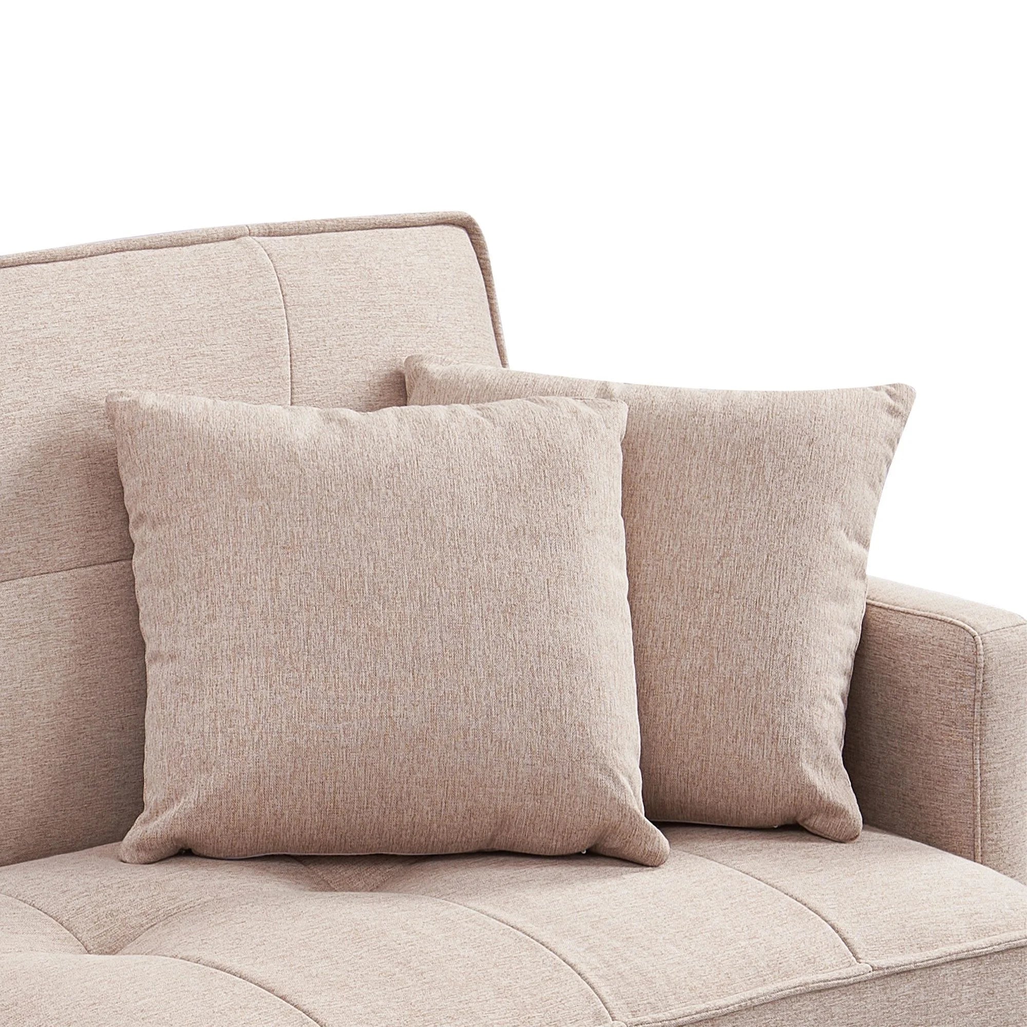 Extra Long Tufted Beige Fabric Futon Adjustable Sofa Bed J212