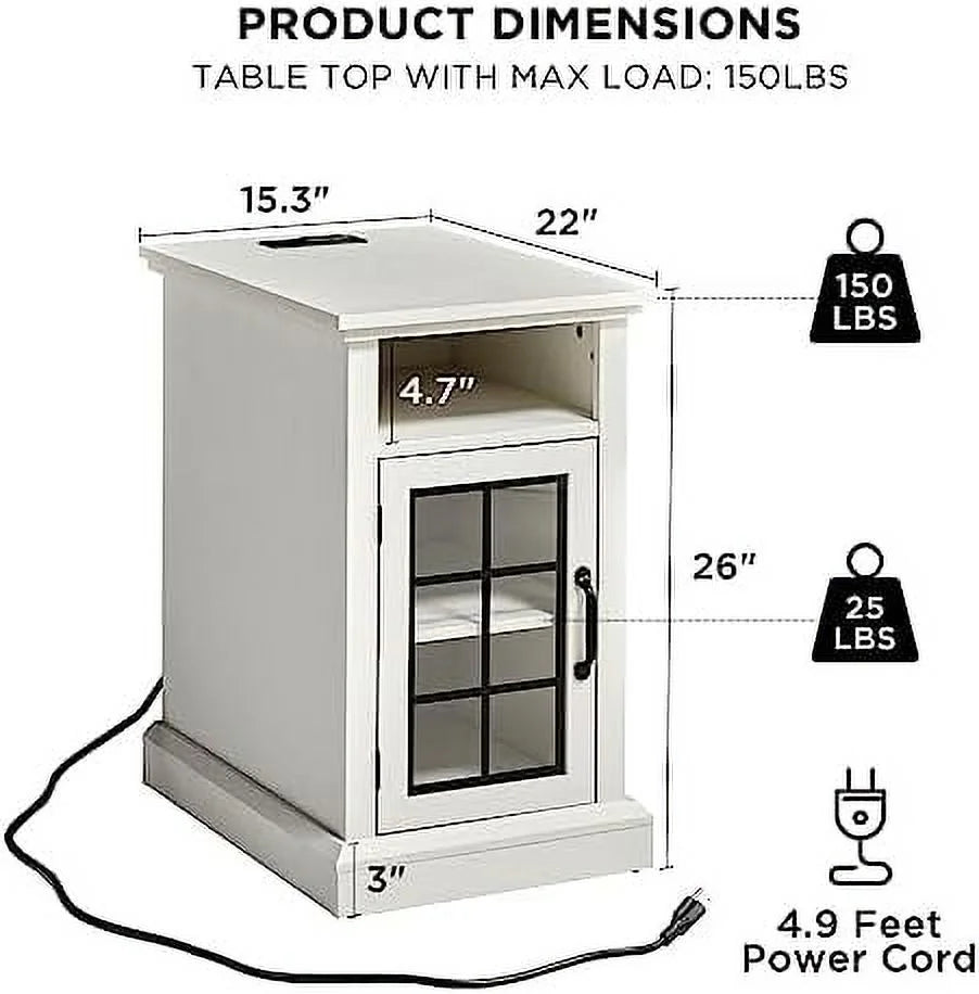 Set of 2 End Tables with Charging Station and Glass Door Z36679