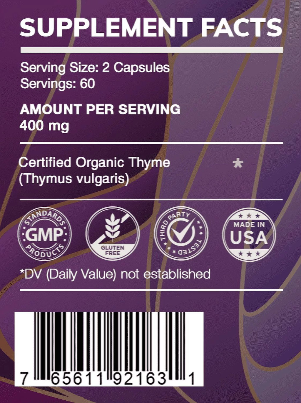 Organic Thyme 120 Capsules, 400 mg Dried Leaf I73445