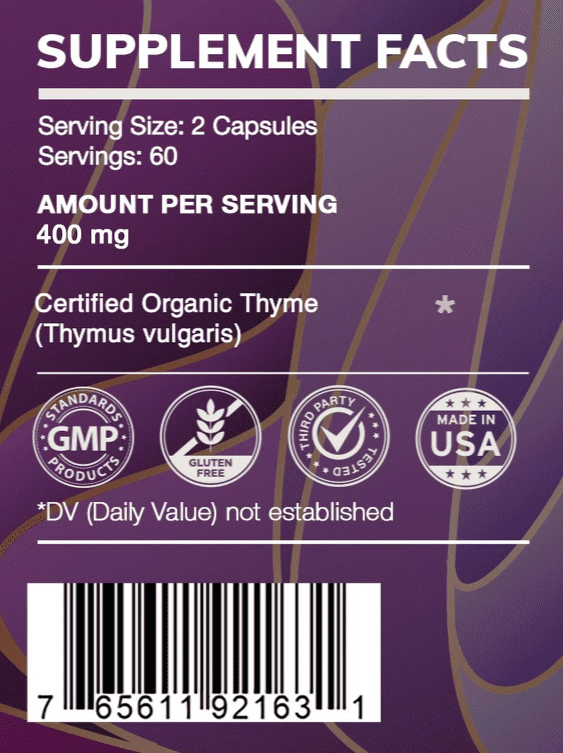 Organic Thyme 120 Capsules, 400 mg Dried Leaf I73445