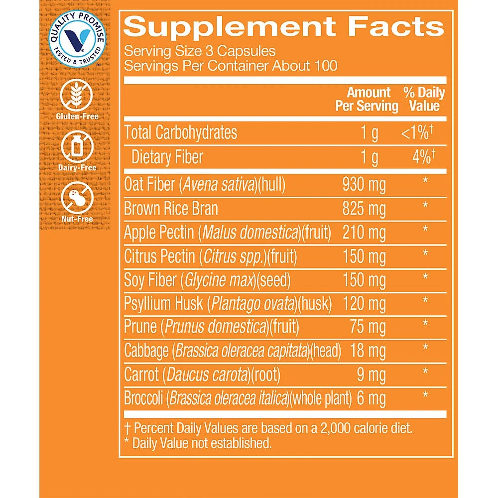 Fiber Blend Supplement for Digestive Health, 300 Capsules V40675