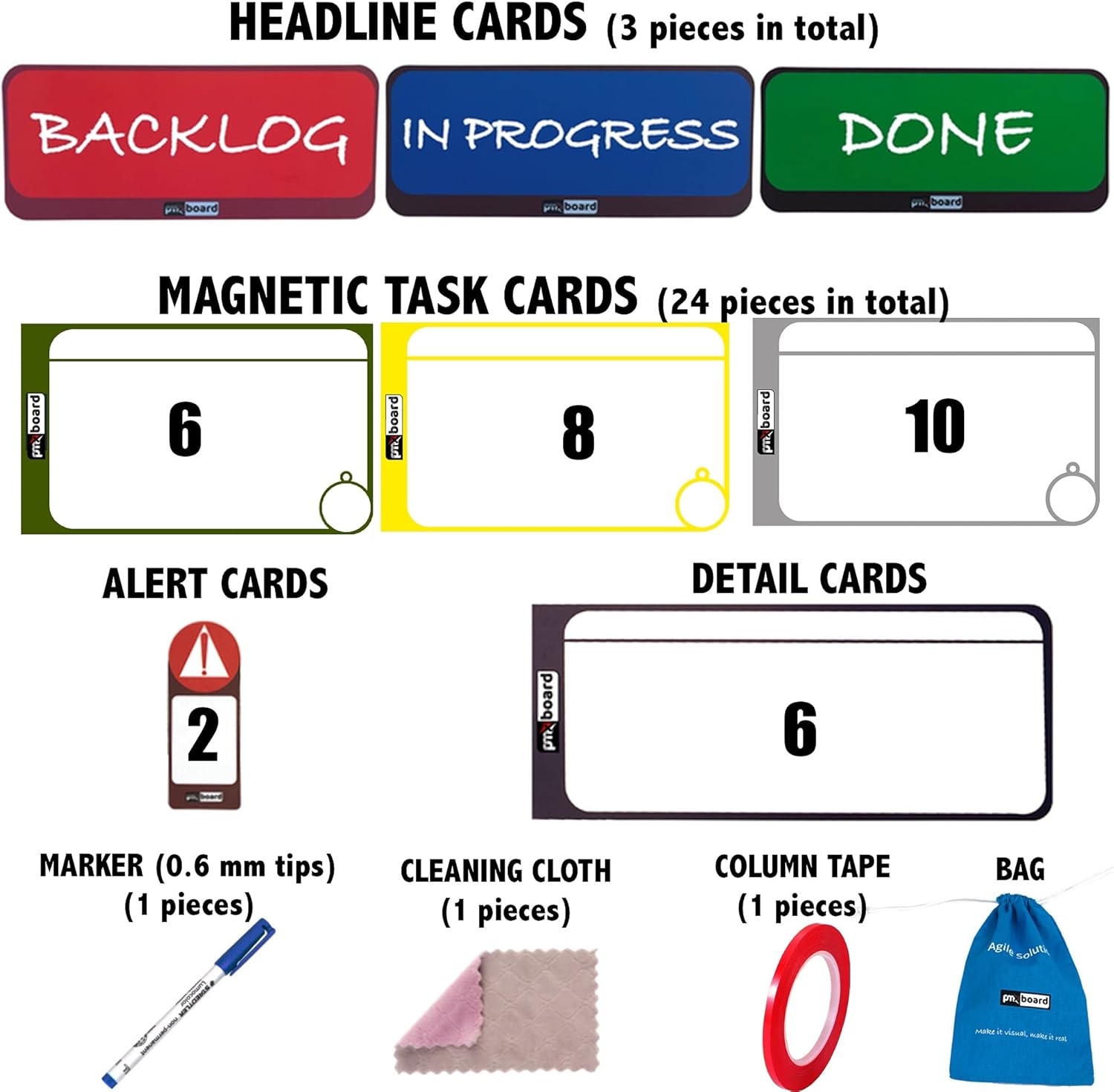 Kanban Board Set with Magnets, 39 Pieces Agile Kit Q700601