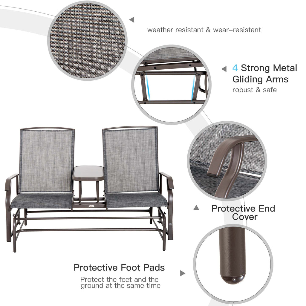 Outdoor Glider Bench with Center Table, Metal Frame Patio Loveseat Q793223