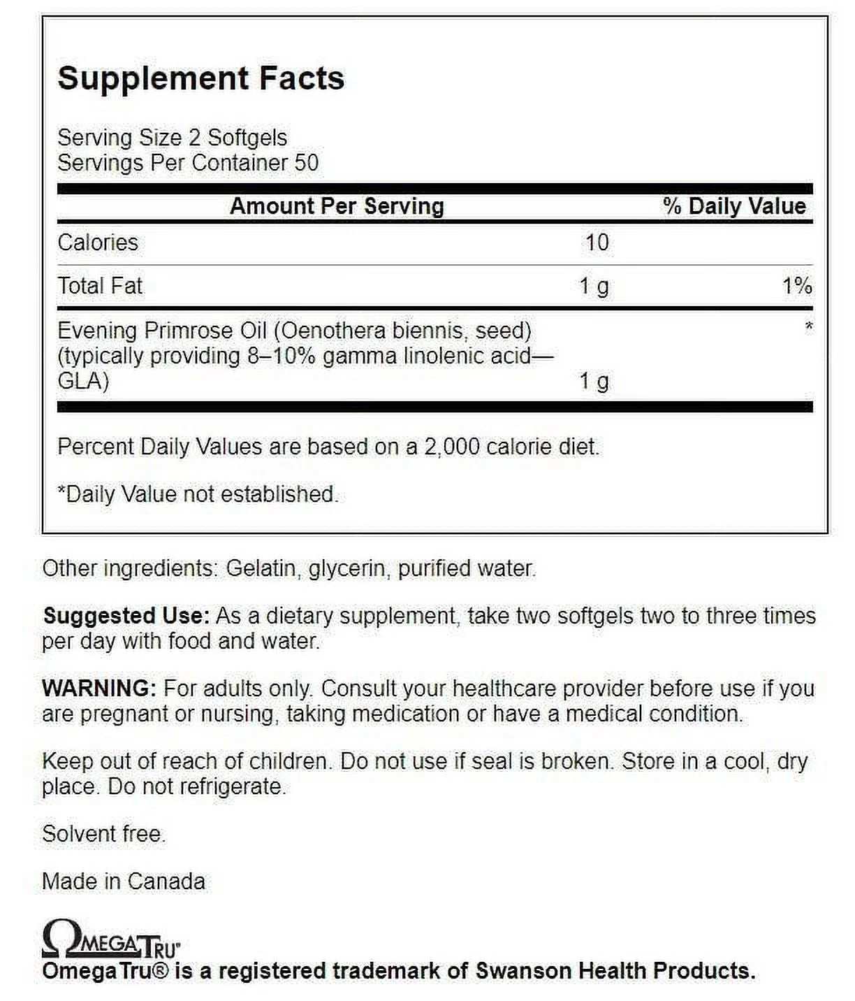 Evening Primrose Oil 500 mg Softgels, 200 Count U103004