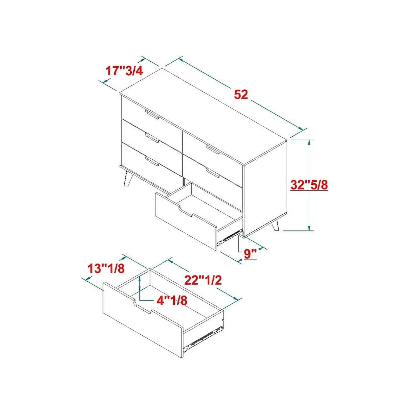 6 Drawer Wood Dresser with Cut Out Handles D6512