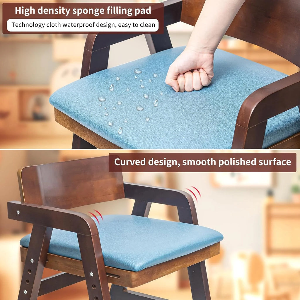 Wooden High Chair for Toddlers, Adjustable, with Waterproof Cushion H4186