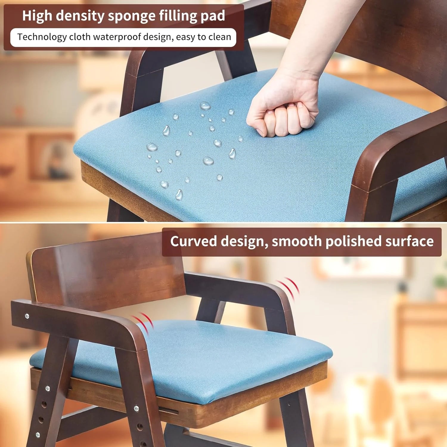 Wooden High Chair for Toddlers, Adjustable, with Waterproof Cushion H4186