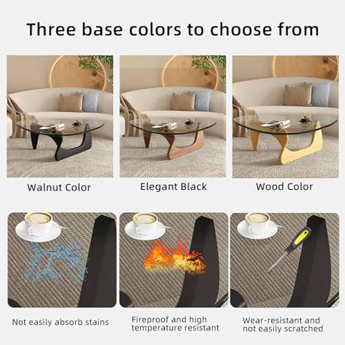 Glass Coffee Table, Triangle Design with Solid Wood Base X152446