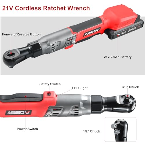 Cordless Electric Ratchet Wrench Set, 3/8" 12V with 2 Batteries and Charger D9199