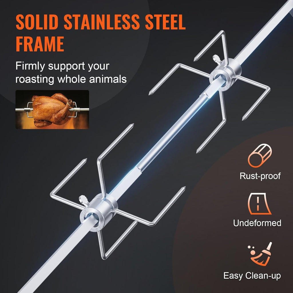 Stainless Steel Grill Rotisserie Kit with Motor, 32-Inch Spit Rod T981