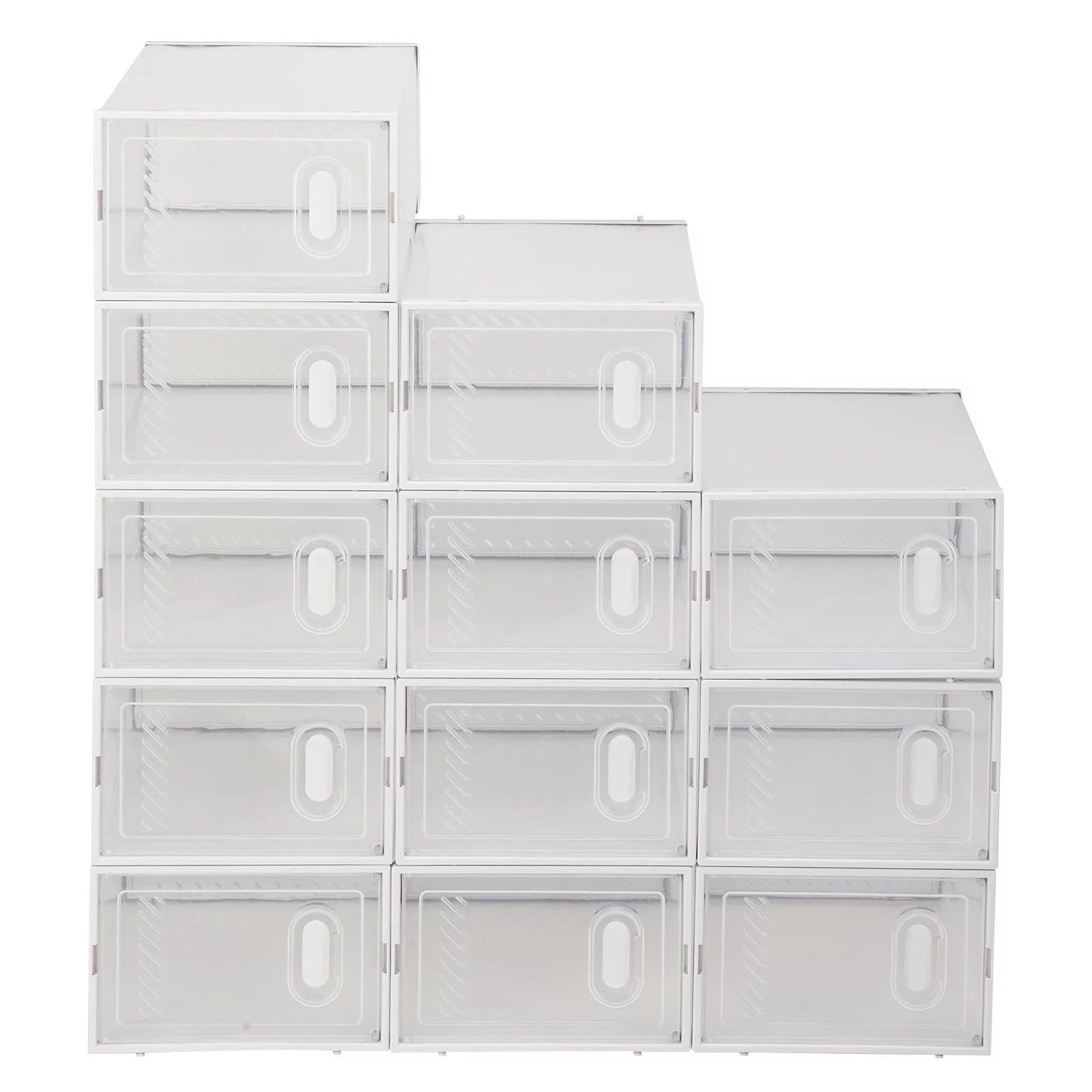 12 Pack Multipurpose Shoe Storage Boxes with Clear Lid, Foldable Stackable Organizer M249