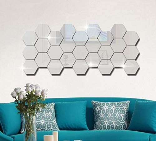 Silver Acrylic Hexagon Mirror Wall Stickers, 12 Pcs Z69168