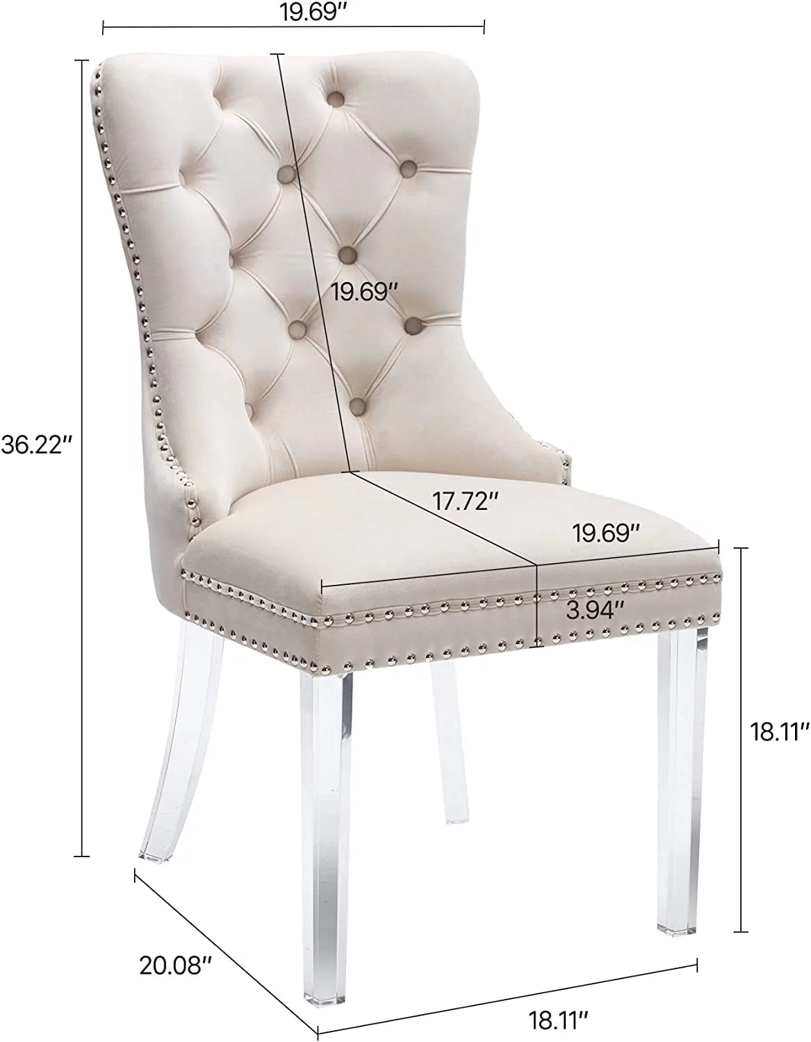 Upholstered Tufted Dining Chairs Set of 2, Beige U929