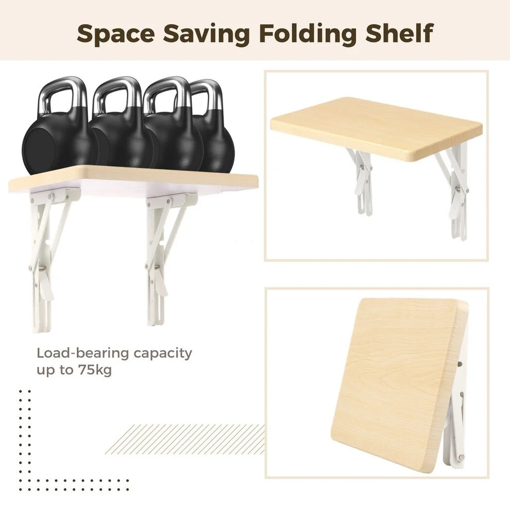 Folding Wall Mounted Shelf with Bracket, Heavy Duty Wooden A133