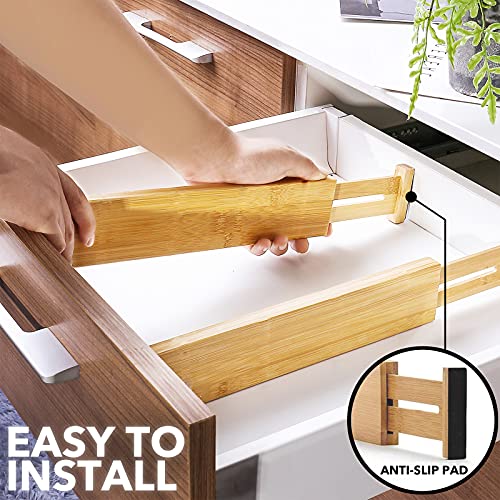 Bamboo Drawer Dividers with Labels, Adjustable Organizers, 6 Pack I1088