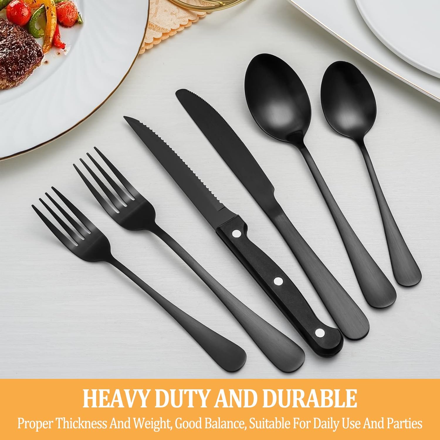 Matte Black Silverware Set with Steak Knives for 8 M24144