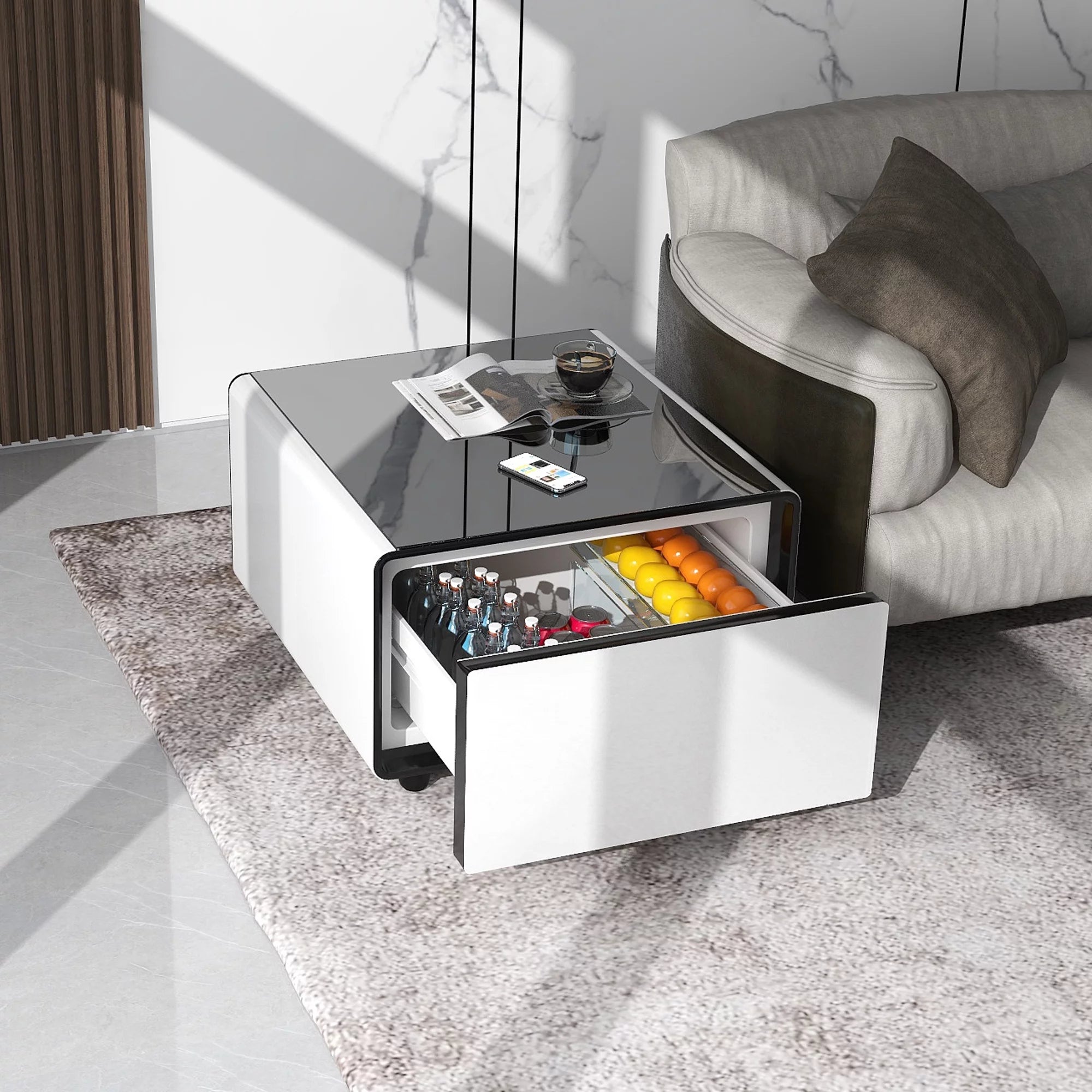 Smart Side Table with Built-in Fridge and Charging Station P6240
