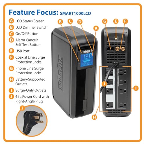 1500VA UPS Battery Backup & Surge Protector, 8 Outlets, LCD Screen A3775