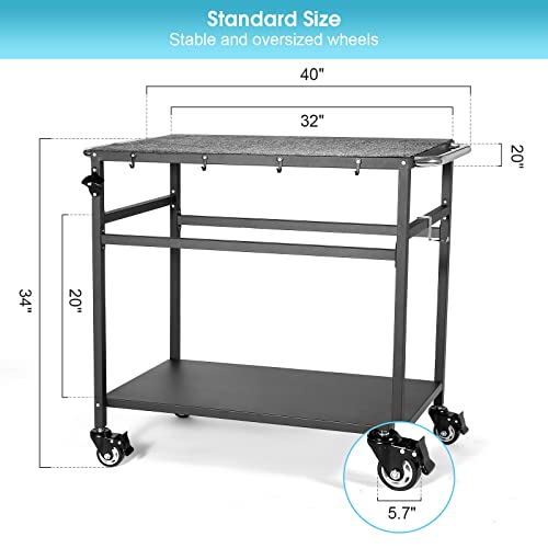 Outdoor Grill Table with Storage, Double-Shelf Kitchen Cart on Wheels W657827