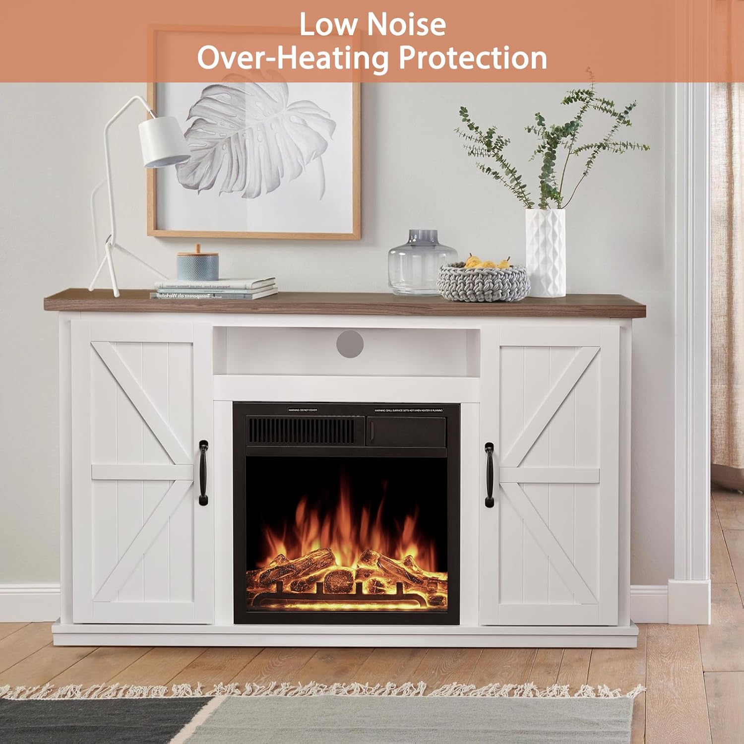 47" Fireplace Mantel Wood Surround TV Stand Freestanding Corner Heater with Adjustable LED Flame F6061
