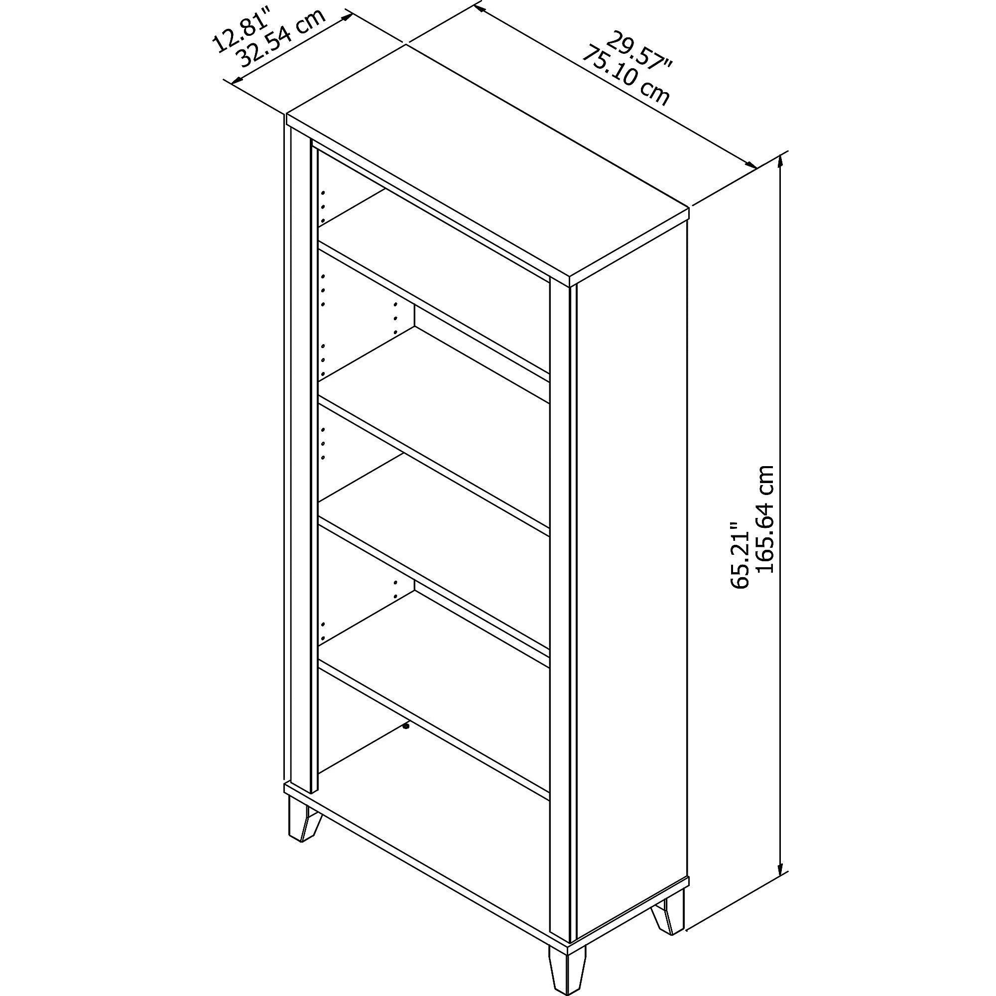 5 Shelf Tall Bookcase in Maple Cross Finish A1947
