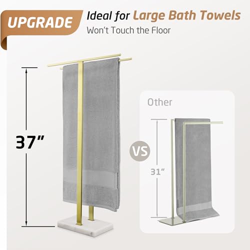 Standing Towel Rack for Bathroom with Marble Base, 2-Tier Floor Stand R43814