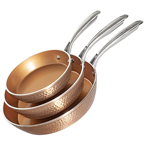 Hammered Copper Nonstick Frying Pan Set with Glass Lid, 3 Pieces D376259