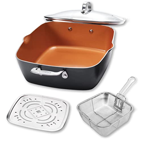 6 Qt Nonstick Copper Deep Square Casserole Pan & Stock Pot 4-Piece Set V637286