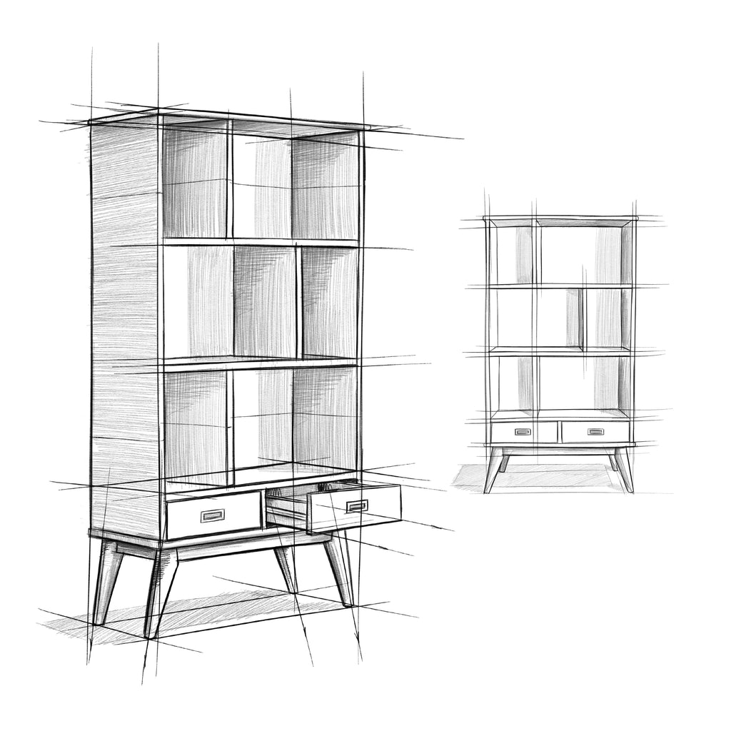 Mid Century Modern Wide Bookcase and Storage Unit in Teak Brown U942