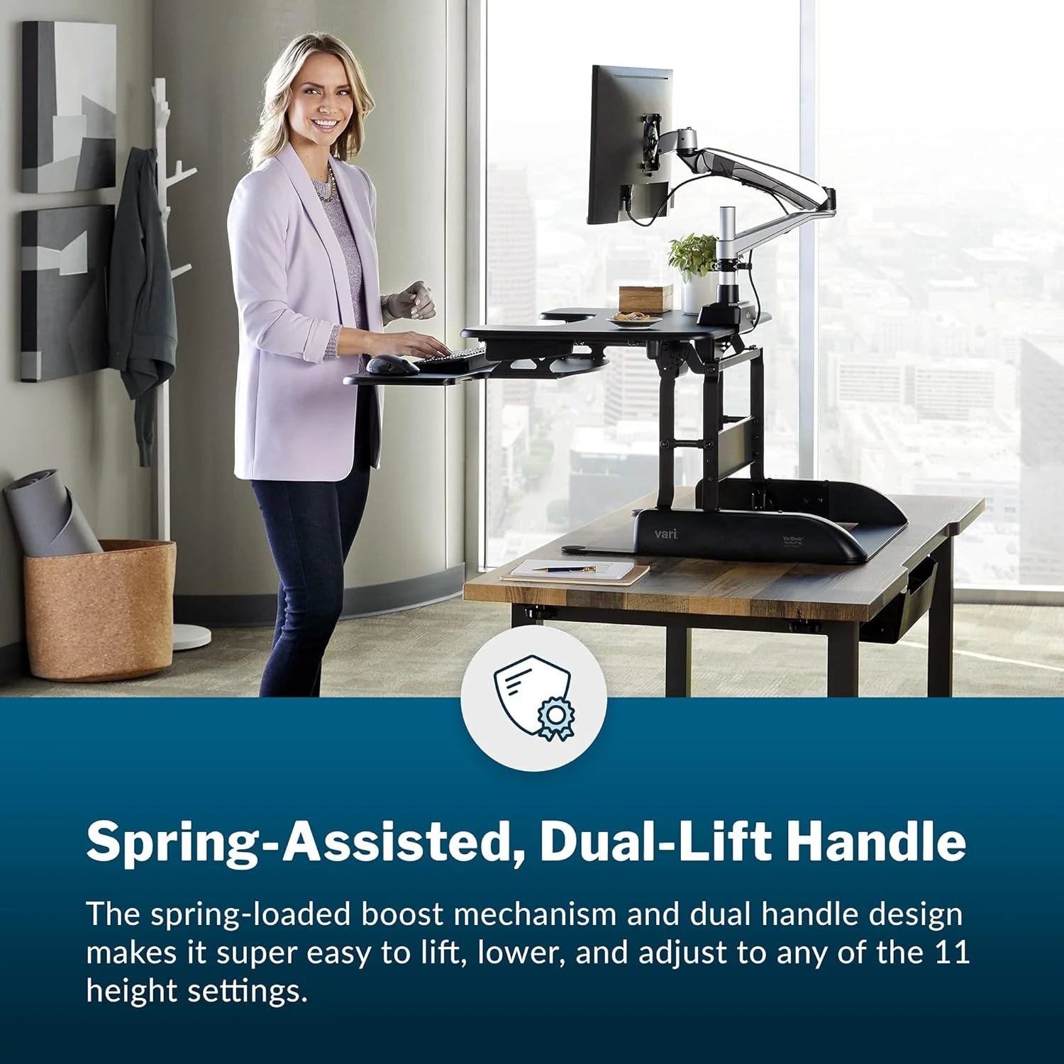 30" Two-Tier Height Adjustable Standing Desk Converter & Monitor Riser, Black M8075