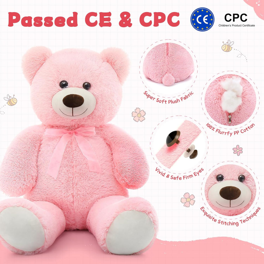 Giant Teddy Bear Stuffed Animal, 35.4 Inch Large Pink Plush Toy for Kids G743524