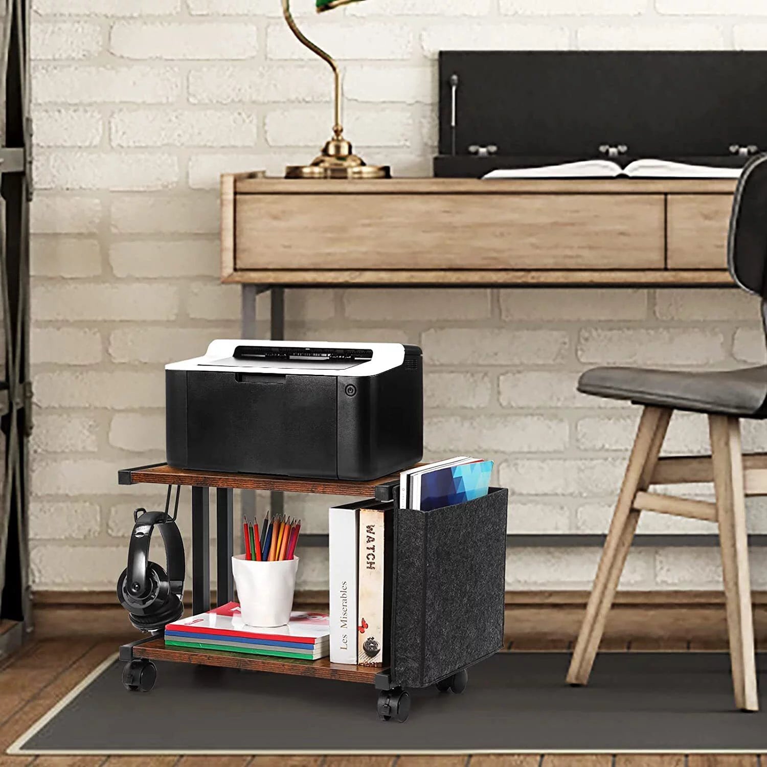 Mobile Printer Stand with Storage Under Desk U80104