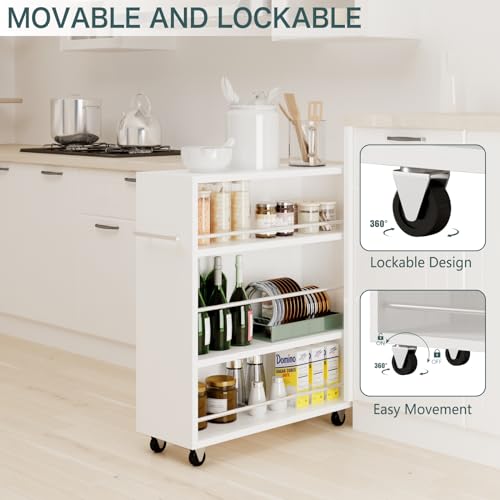 Slim 4-Tier Rolling Storage Cart with Handle for Narrow Spaces V960