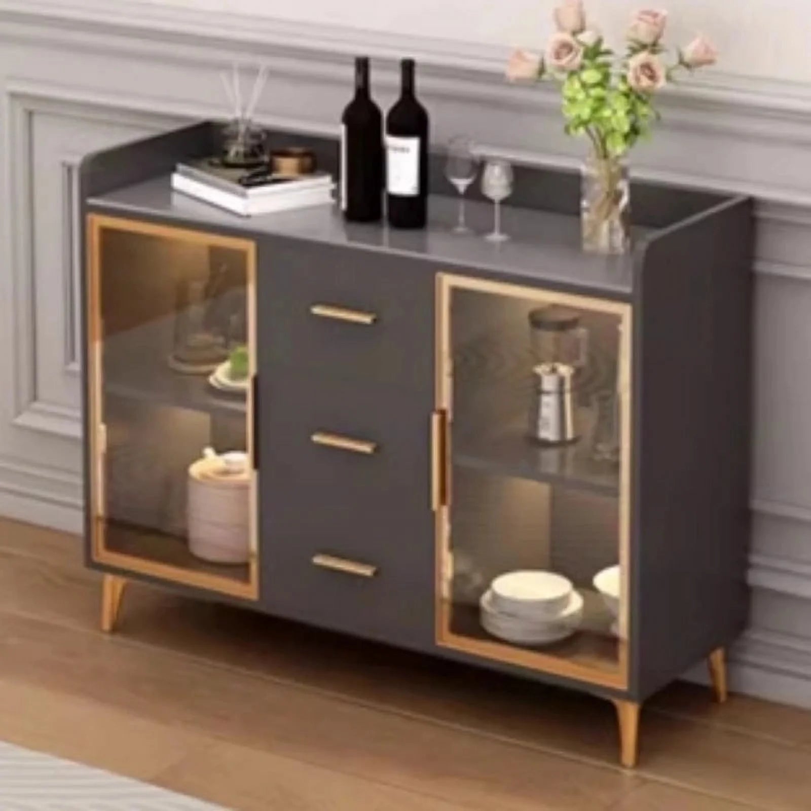 Wood Sideboard Storage Cabinet for Dining Room and Kitchen T23627
