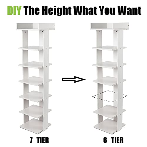 7-Tier Narrow Wooden Shoe Rack for Entryway with Top Storage V354