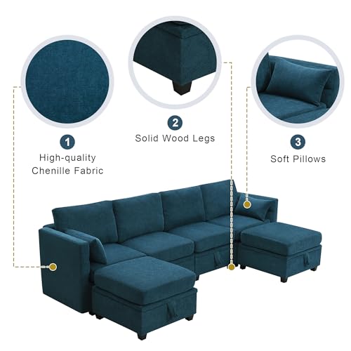 109" 6-Seat Chenille U-Shaped Sectional Sofa with Storage and Adjustable Armrests J436792