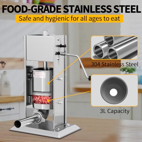Vertical Sausage Stuffer 7L, Stainless Steel Meat Filling Machine with 5 Tubes N7201