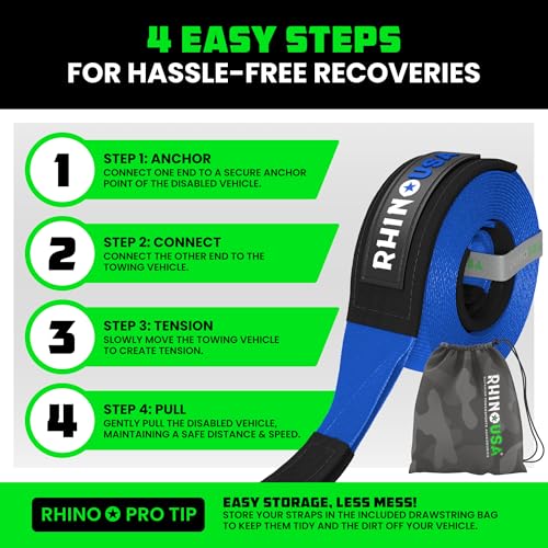 Recovery Tow Strap 3" x 20' - 31,518lb Break Strength for Truck, UTV, ATV, Offroad 4x4 Use K94066
