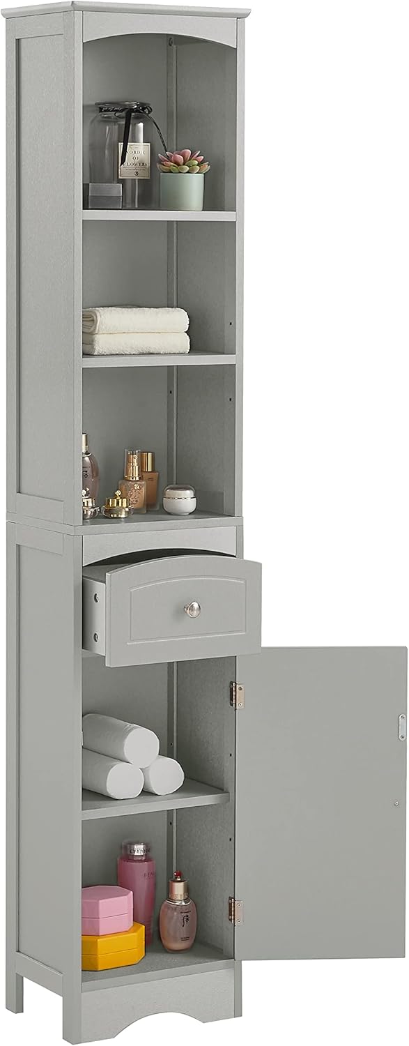 Narrow Freestanding Bathroom Storage Cabinet with 3-Tier Shelf and Drawer O805