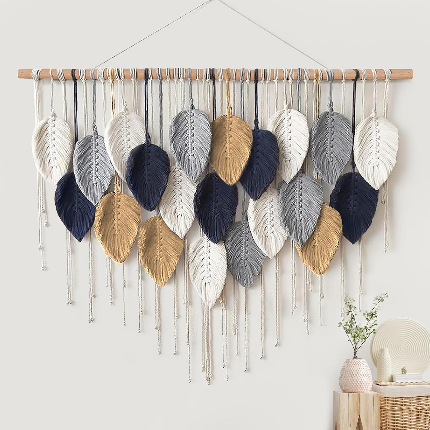 Alynsehom Macrame Wall Hanging, Boho Handmade Woven Tapestry, Chic Wall Art Decor for Bedroom Living room Nursery Apartment Ornament