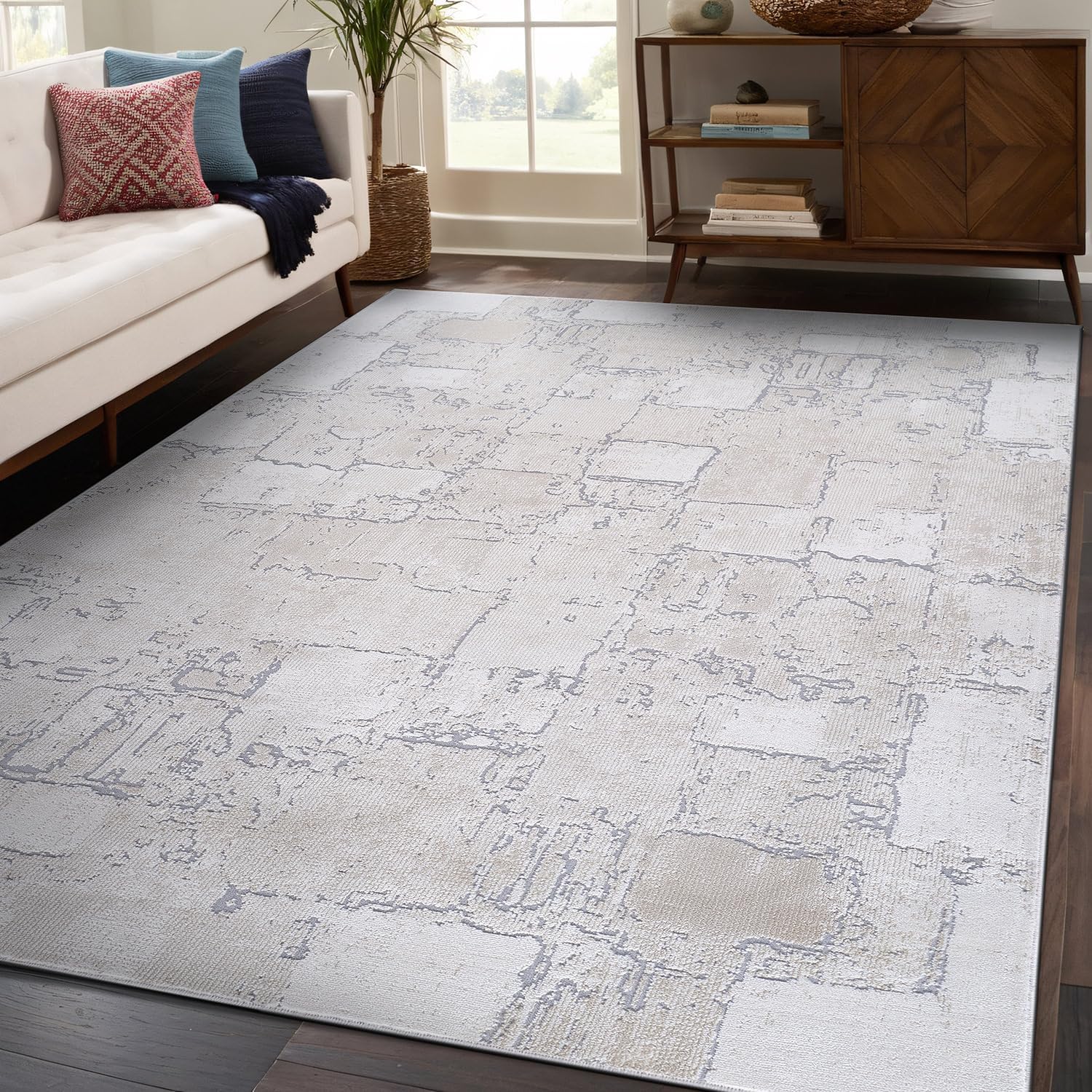 Modern Ultra Soft Vintage Indoor Area Rug 8x10 Beige Y63774