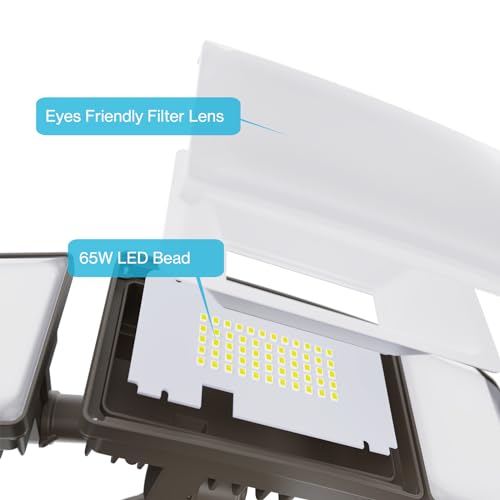 Motion Sensor Outdoor Light 2 Pack, LED Security Light 6000LM, 6500K, 3 Adjustable Heads, IP65 Waterproof A649