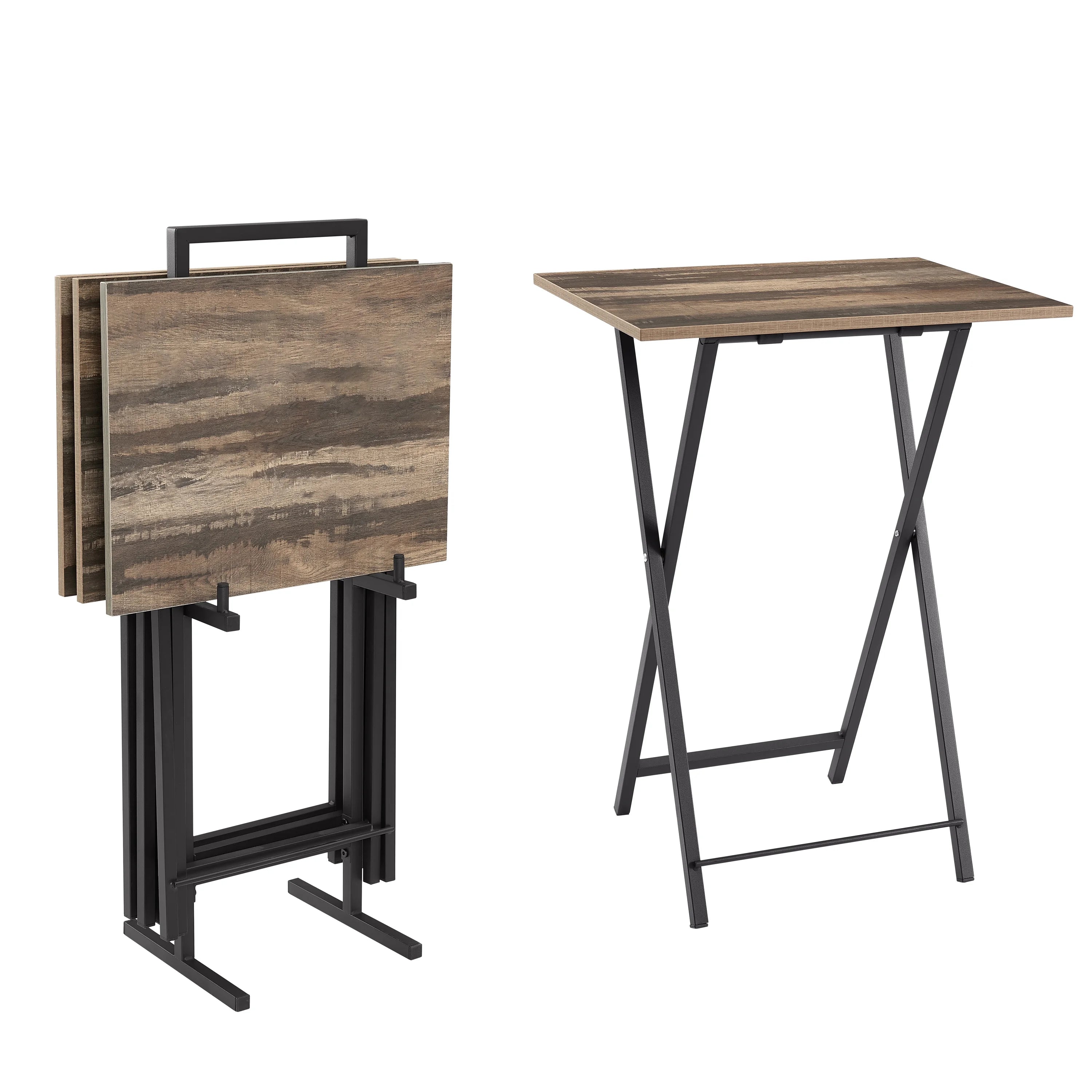 Folding TV Dinner Tables with Stand, Set of 4 for Small Spaces B1477