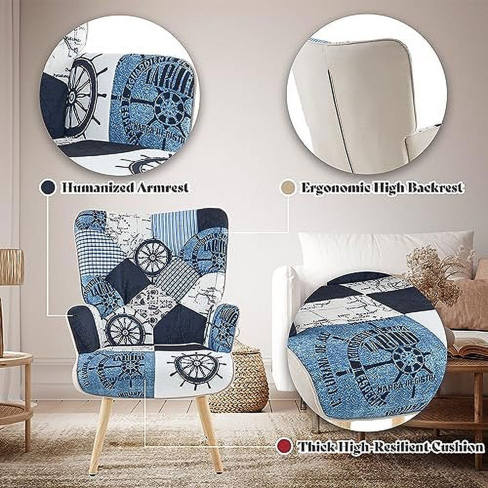 Accent Chair with High Backrest Wooden Base Upholstered Armchair for Small Spaces D652