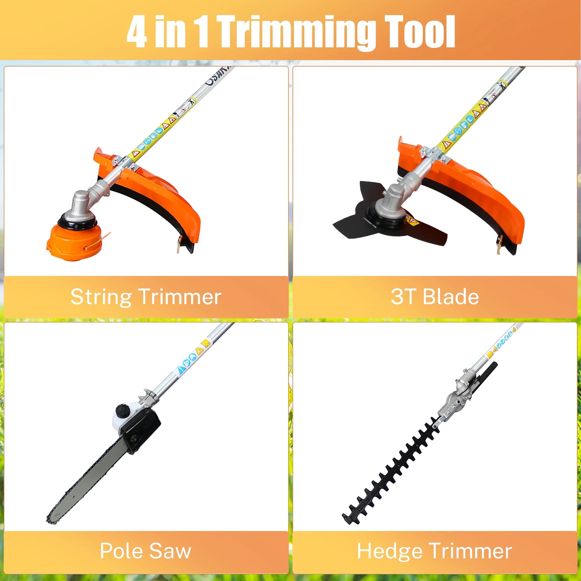 Grass Trimmer 4-in-1 Gas Powered Lawn Mower with Pole Saw and Hedge Trimmer P804729