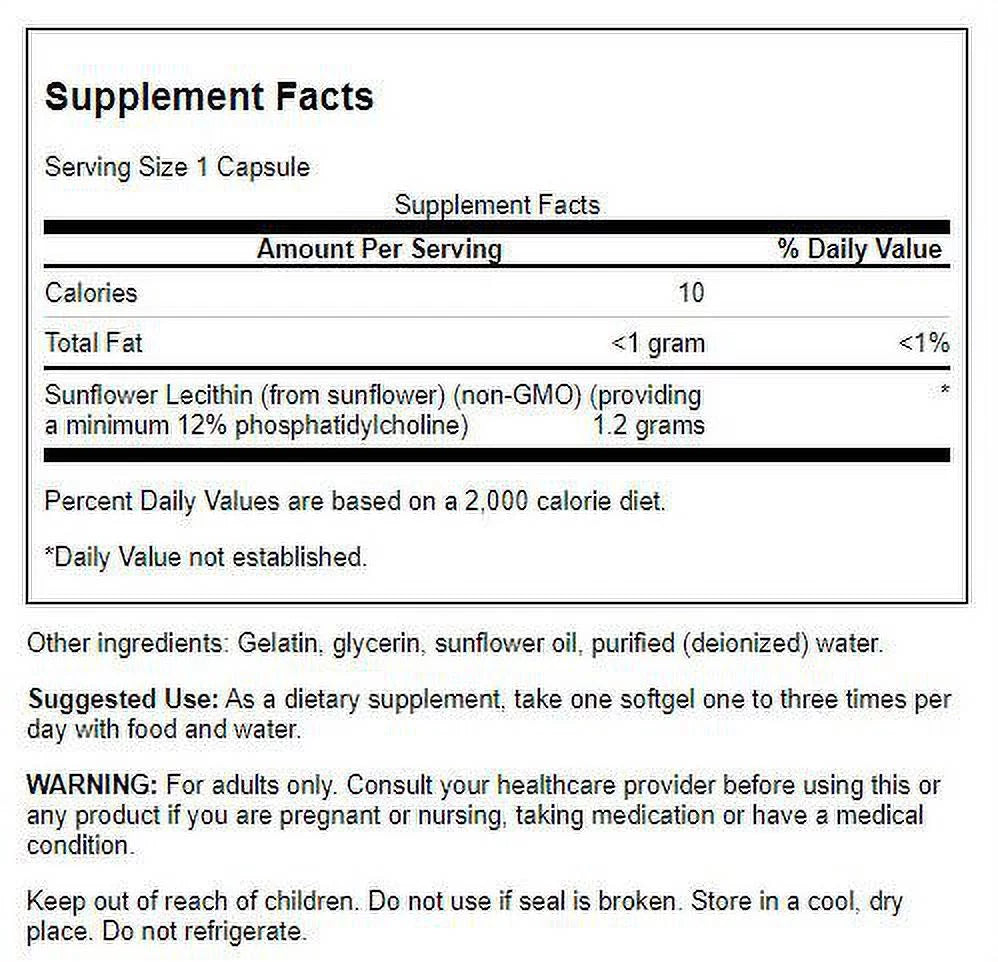 Sunflower Lecithin Softgels 1200 mg, 90 Count, 2 Pack X434